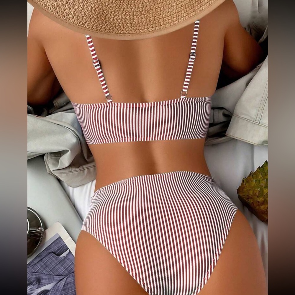 Stripped Ruffle Hem Bikini - Picture 3 of 3